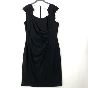 Calvin Klein Womens 12 Black Sheath Dress Ruched Waist Cap Sleeve Cocktail Midi